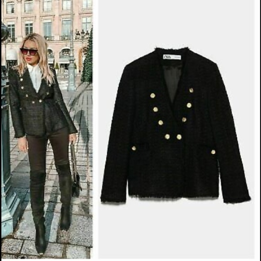 Zara Black Blazer with Gold Buttons